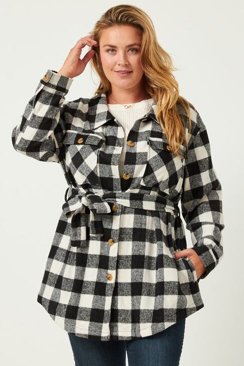 Hayden Jackets & Blazers - HAYDEN Maylee Plus Black Check Belted Long Shacket 1x